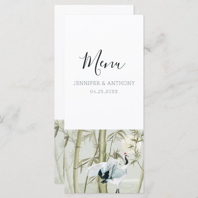 Watercolor Bamboo Japanese Crane  Menu (Front/Back)