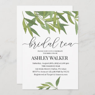 Watercolor Bamboo Leaves Bridal Shower Invitation