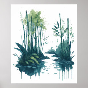 watercolor bamboo painting poster