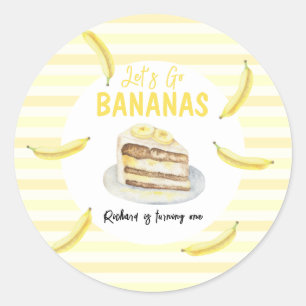 Watercolor Banana Cake Birthday Party Classic Round Sticker