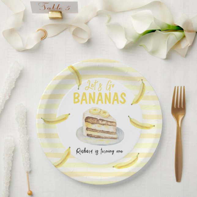 Watercolor Banana Cake Birthday Party Paper Plate (Wedding)