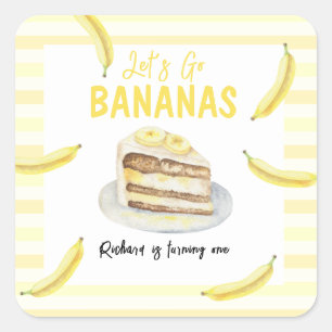 Watercolor Banana Cake Birthday Party Square Sticker
