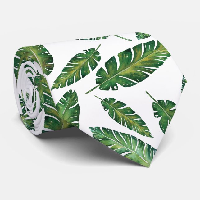 Watercolor banana leaves tropical summer pattern tie (Rolled)