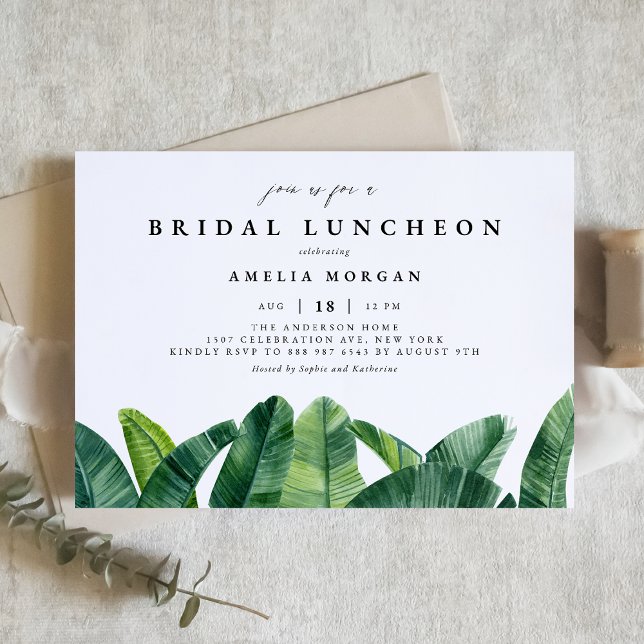 Watercolor Banana Palm Leaves Bridal Luncheon Invitation (Creator Uploaded)