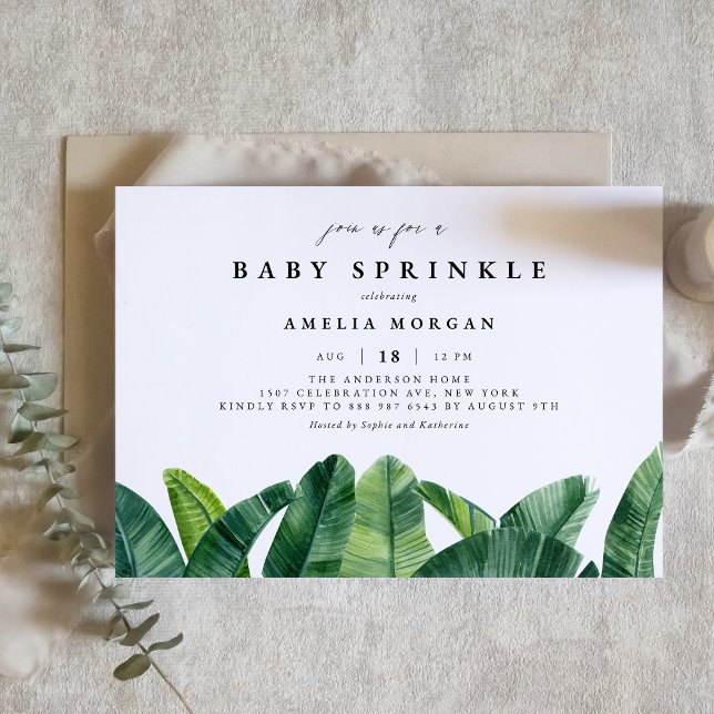 Watercolor Banana Palm Leaves Summer Baby Sprinkle Invitation (Creator Uploaded)