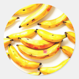 Watercolor Bananas in Soft Hues with White Classic Round Sticker