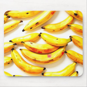 Watercolor Bananas in Soft Hues with White Mouse Mat