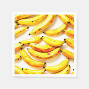 Watercolor Bananas in Soft Hues with White  Napkin