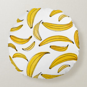 Watercolor bananas - yellow round cushion