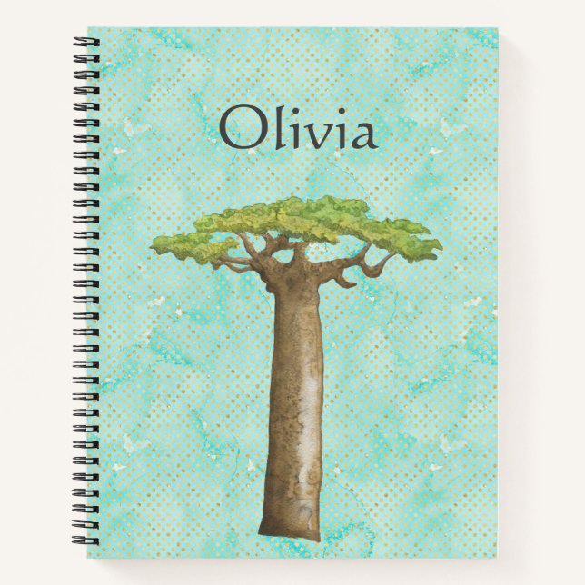 Watercolor Baobab Tree Graph Notebook (Front)