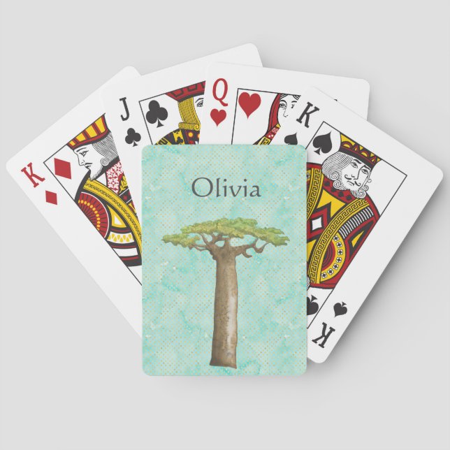 Watercolor Baobab Tree Personalised  Playing Cards (Back)
