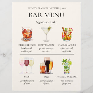 Watercolor Bar Menu Custom Letterhead