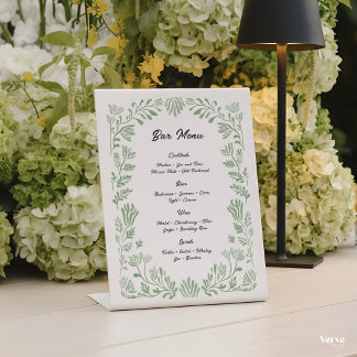 Watercolor Bar Menu, Floral Wedding Drink List Pedestal Sign