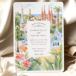 Watercolor Barcelona Destination Wedding Invitation<br><div class="desc">Invite your guests to celebrate your love in the stunning city of Barcelona with this beautifully illustrated watercolor wedding invitation. Inspired by Barcelona's iconic landmarks, vibrant Mediterranean colours, and unique architecture, this artistic card features the famous Gaudí-inspired buildings, lush palm trees, and the charming seaside cityscape. Perfect for couples hosting...</div>