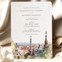 Watercolor Barcelona Park Guell Wedding Invitation
