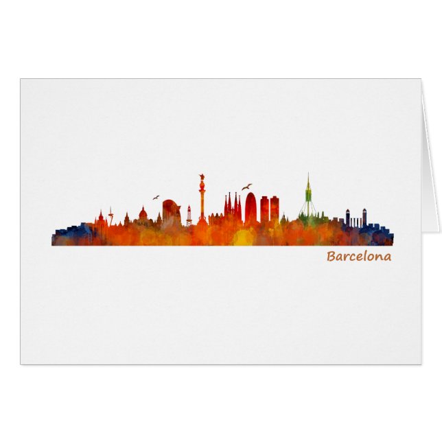 Watercolor Barcelona skyline v01 (Front Horizontal)