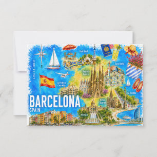 Watercolor Barcelona Spain Sagrada Landmark Invitation