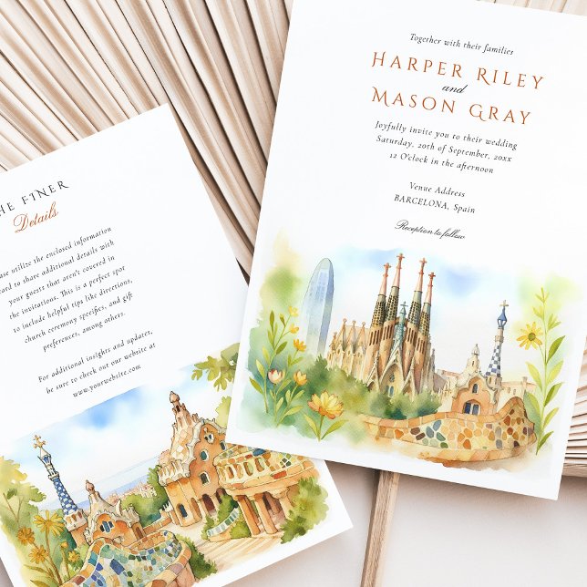 Watercolor Barcelona Spain Wedding Invitation (Creator Uploaded)