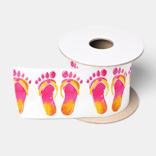 Watercolor Bare Feet and Flip-flops Satin Ribbon