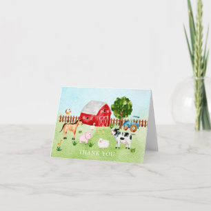 Watercolor Barn Animals Baby Shower Thank You Note Card