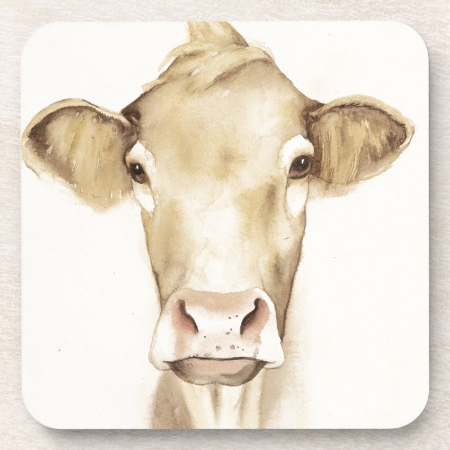 Watercolor Barn Animals | Cow Coaster (Front)