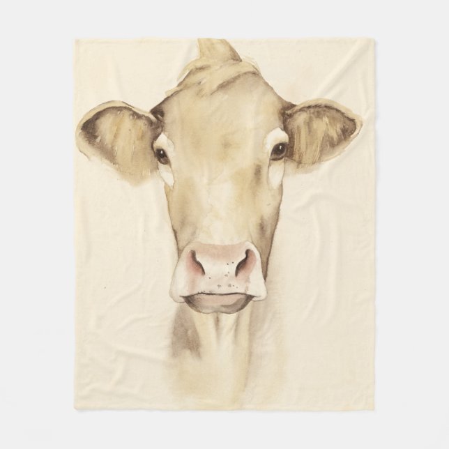Watercolor Barn Animals | Cow Fleece Blanket (Front)