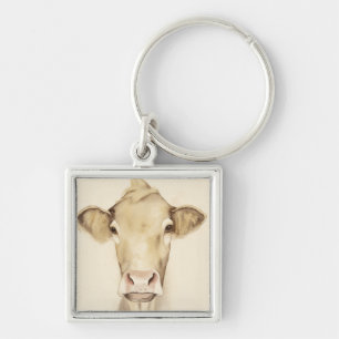 Watercolor Barn Animals   Cow Key Ring