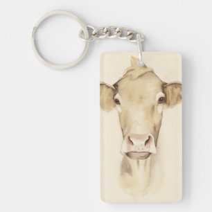 Watercolor Barn Animals   Cow Key Ring