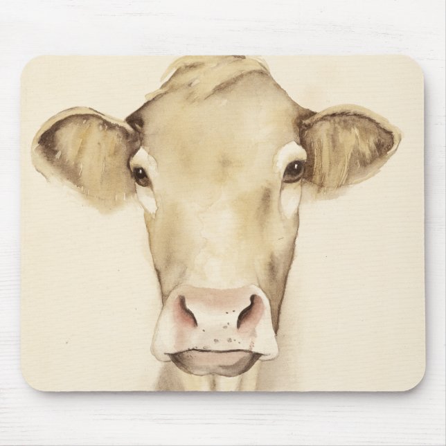 Watercolor Barn Animals | Cow Mouse Mat (Front)