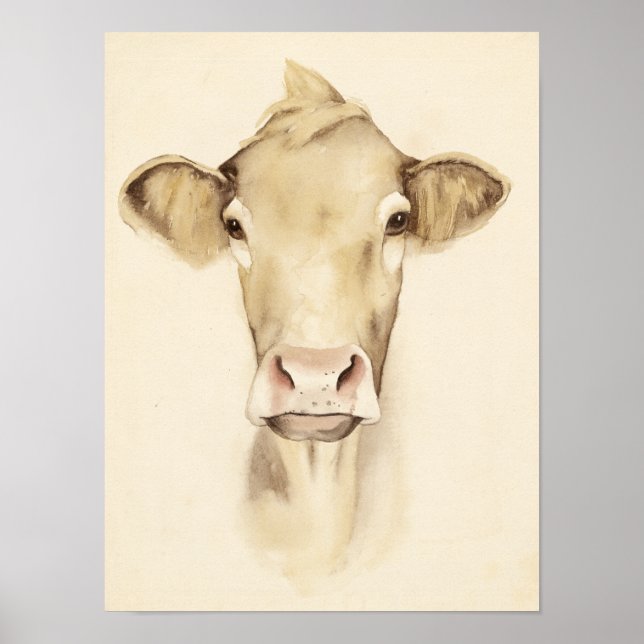 Watercolor Barn Animals | Cow Poster (Front)