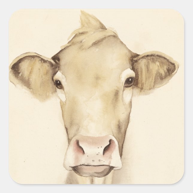 Watercolor Barn Animals | Cow Square Sticker (Front)