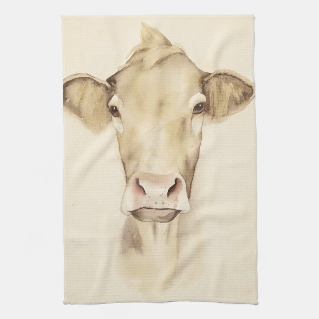 Watercolor Barn Animals | Cow Tea Towel (Vertical)