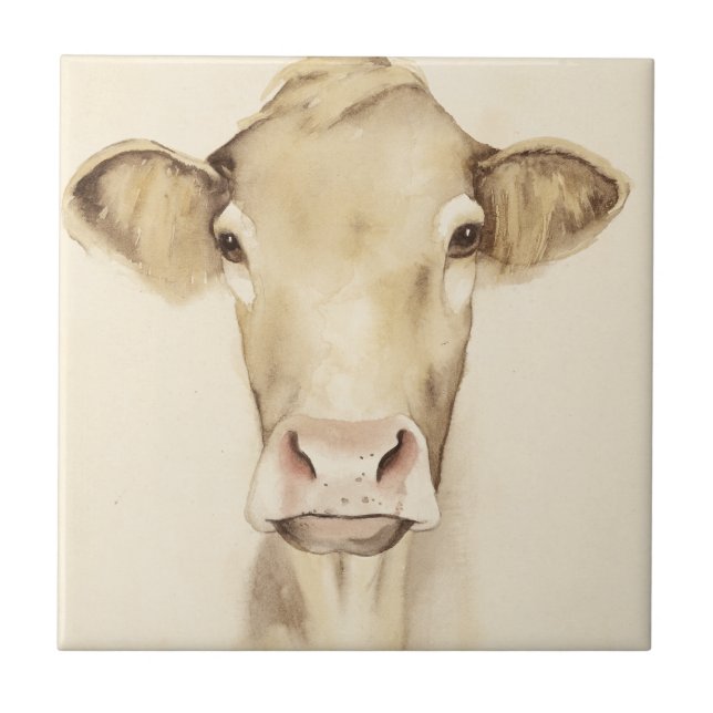 Watercolor Barn Animals | Cow Tile (Front)