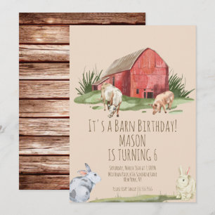 Watercolor  Barn Animals Farm House Birthday Invitation
