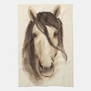 Watercolor Barn Animals Horse Tea Towel