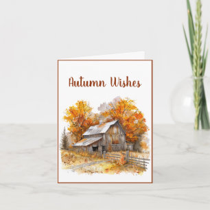 Watercolor Barn Autumn Wishes Greeting Card