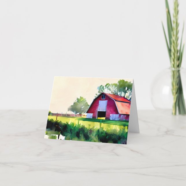 Watercolor barn customisable card (Front)
