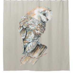 Watercolor Barn Owl Bird Custom Background colour Shower Curtain