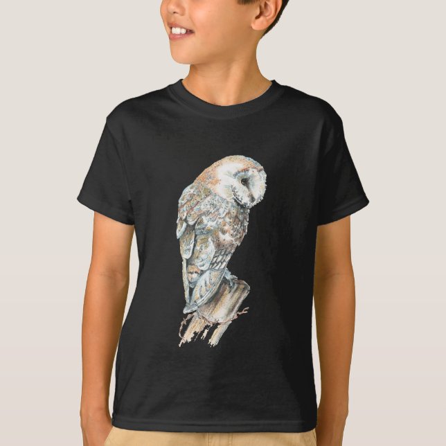 Watercolor Barn Owl Bird Nature Art T-Shirt (Front)