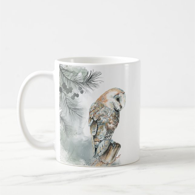Watercolor Barn Owl Bird Nature Wildlife Art Coffee Mug (Left)