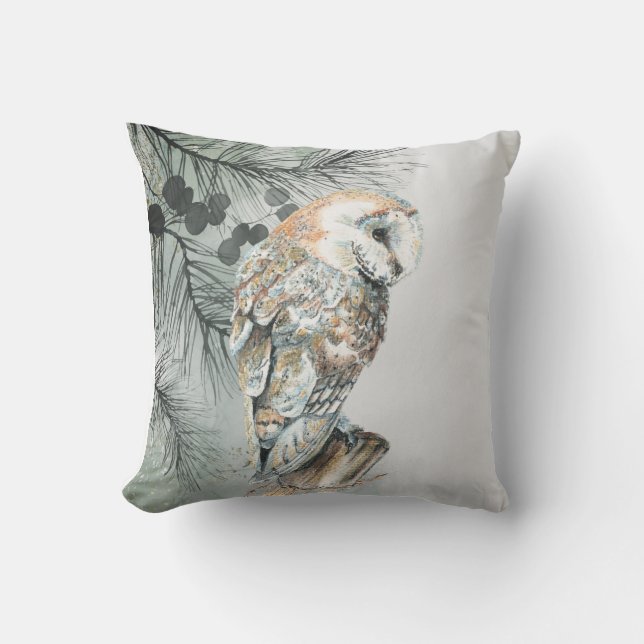 Watercolor Barn Owl Bird Nature Wildlife Art    Cushion (Front)