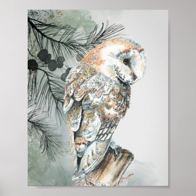 Watercolor Barn Owl Bird Nature Wildlife Art  Poster (Front)