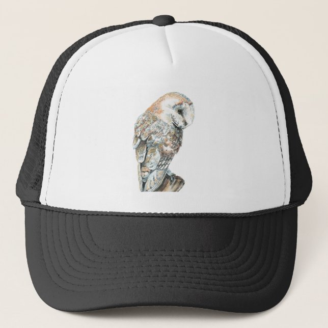 Watercolor Barn Owl Bird Nature Wildlife Art Trucker Hat (Front)