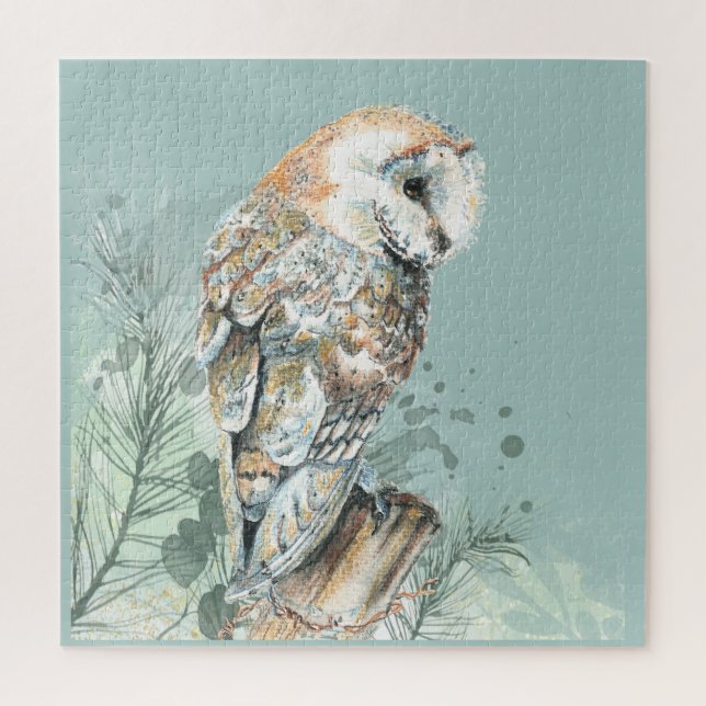  Watercolor Barn Owl Bird Wildlife Nature Art  Jigsaw Puzzle (Vertical)