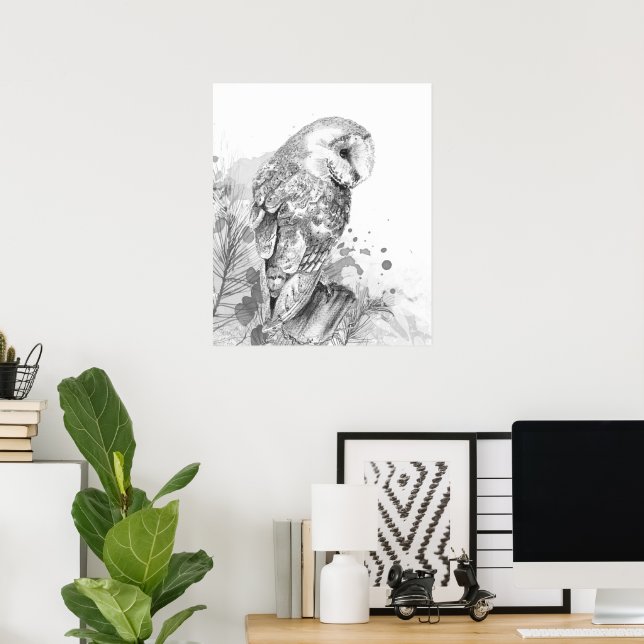  Watercolor Barn Owl Bird Wildlife Nature Art  Poster (Home Office)