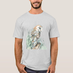  Watercolor Barn Owl Bird Wildlife Nature Art  T-Shirt