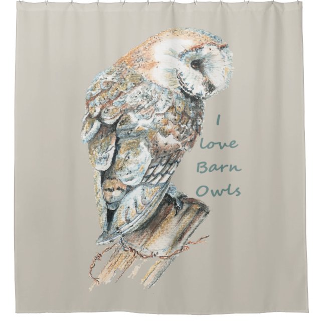 Watercolor Barn Owl Bird with quote Shower Curtain (Front)