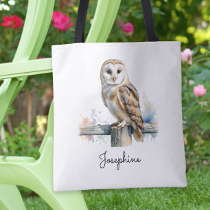 Watercolor Barn Owl Personalised Reusable Tote Bag