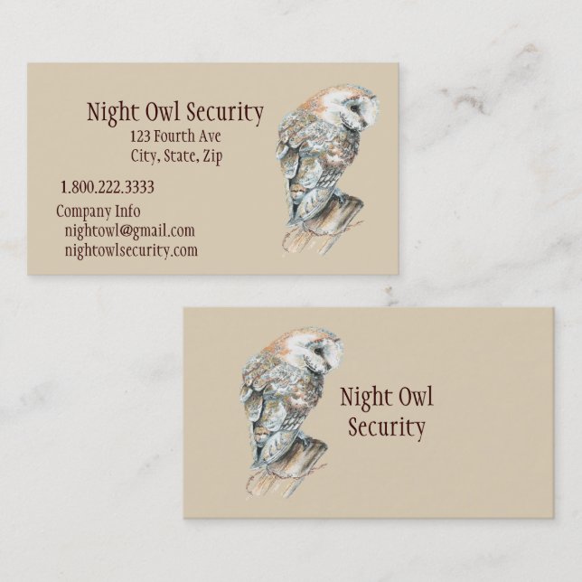 Watercolor Barn Owl Security Business Card (Front/Back)