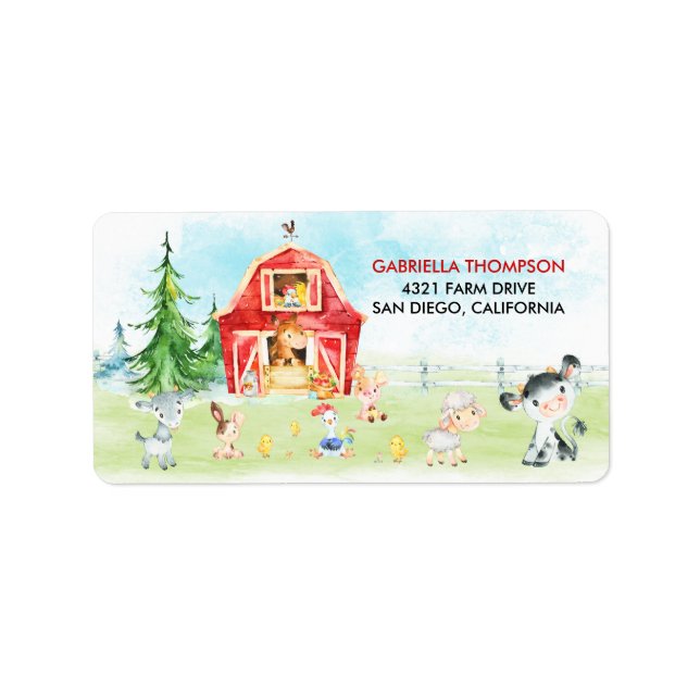 Watercolor Barnyard and Farm Animals Label (Front)